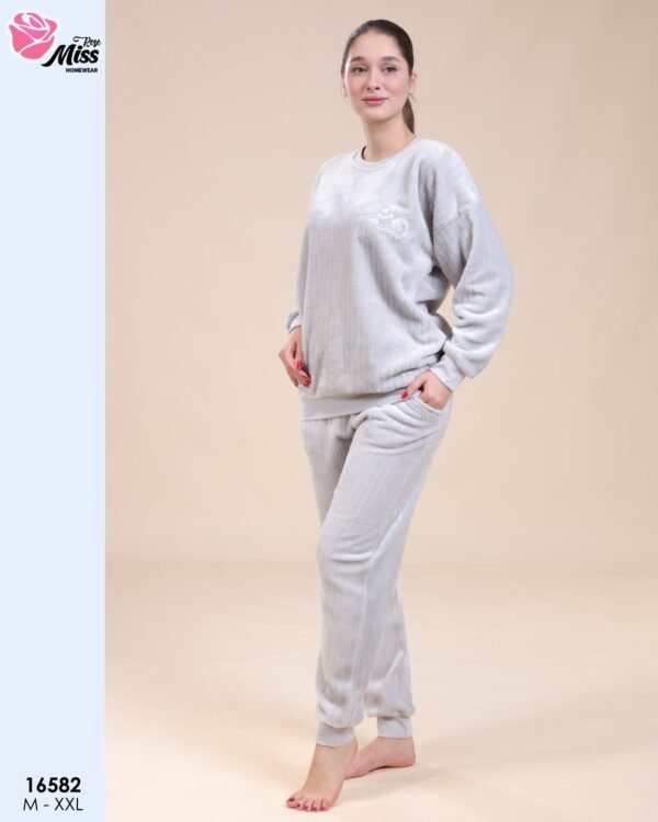 Rose Miss Pyjama polaire côtelé – Réf 16582 – Gris clair