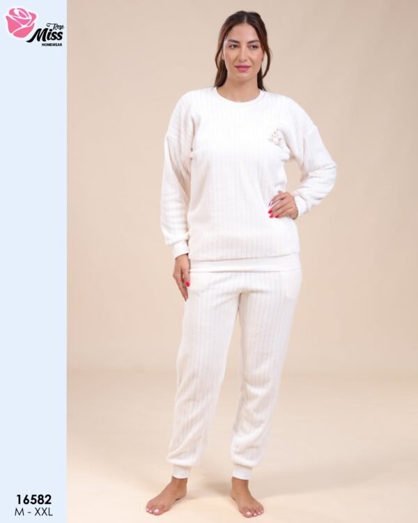 Rose Miss Pyjama polaire côtelé – Réf 16582 – Blanc