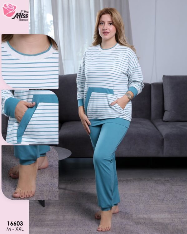 Rose Miss Pyjama rayé – Réf 16603 – Blanc pétrole