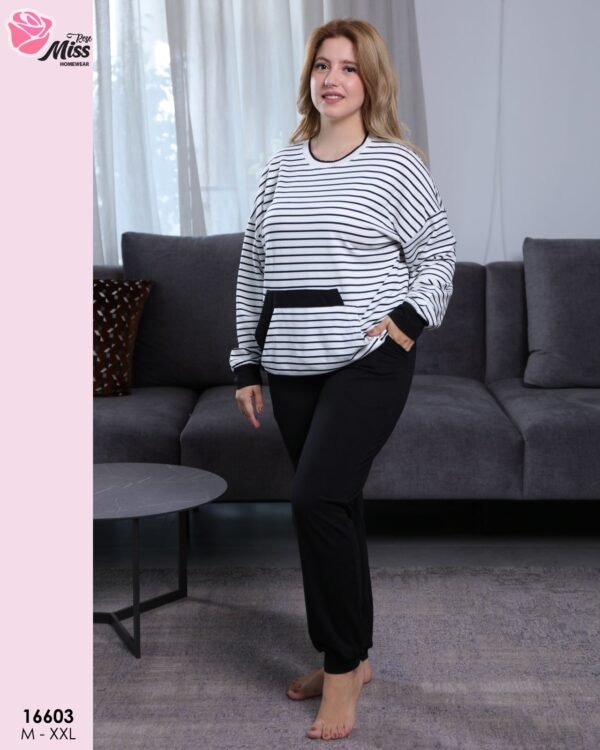 Rose Miss Pyjama rayé – Réf 16603 – Blanc noir