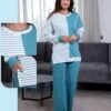 Rose Miss Pyjama rayé bicolore – Réf 16604 – Blanc pétrole