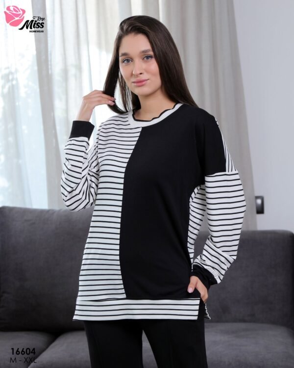 Rose Miss Pyjama rayé bicolore – Réf 16604 – Blanc noir