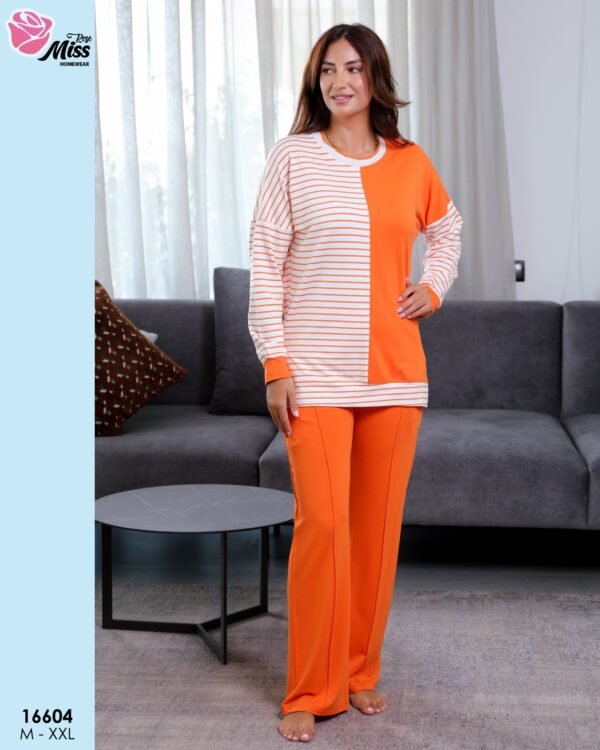 Rose Miss Pyjama rayé bicolore – Réf 16604 – Blanc orange
