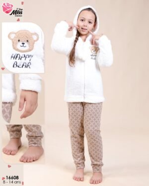 Rose Miss Pyjama fille polaire à capuche – Réf 16608 – Écru beige