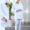 Rose Miss Ensemble pyjama et peignoir fourrure 3 pièces – Réf 16609 – Bleu ciel