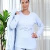 Rose Miss Ensemble pyjama et peignoir fourrure 3 pièces – Réf 16609 – Bleu clair
