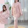 Rose Miss Ensemble pyjama polaire et peignoir capuche 3 pièces – Réf 16615 – Rose pâle