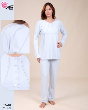 Rose Miss Ensemble pyjama et peignoir 3 pièces – Réf 16618 – Bleu clair