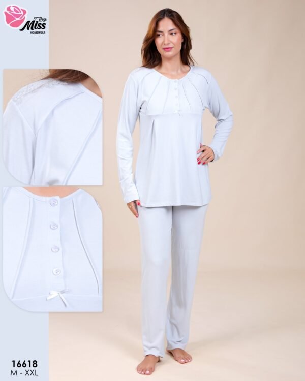 Rose Miss Ensemble pyjama et peignoir 3 pièces – Réf 16618 – Bleu clair