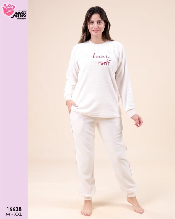 Rose Miss Pyjama velours brodé – Réf 16638 – Écru Rose Miss Pyjama velours brodé – Réf 16638 – Écru