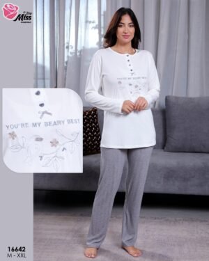 Rose Miss Ensemble pyjama et peignoir 3 pièces – Réf 16642 – Gris chiné