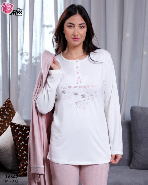 Rose Miss Ensemble pyjama et peignoir 3 pièces – Réf 16642 – Rose chiné
