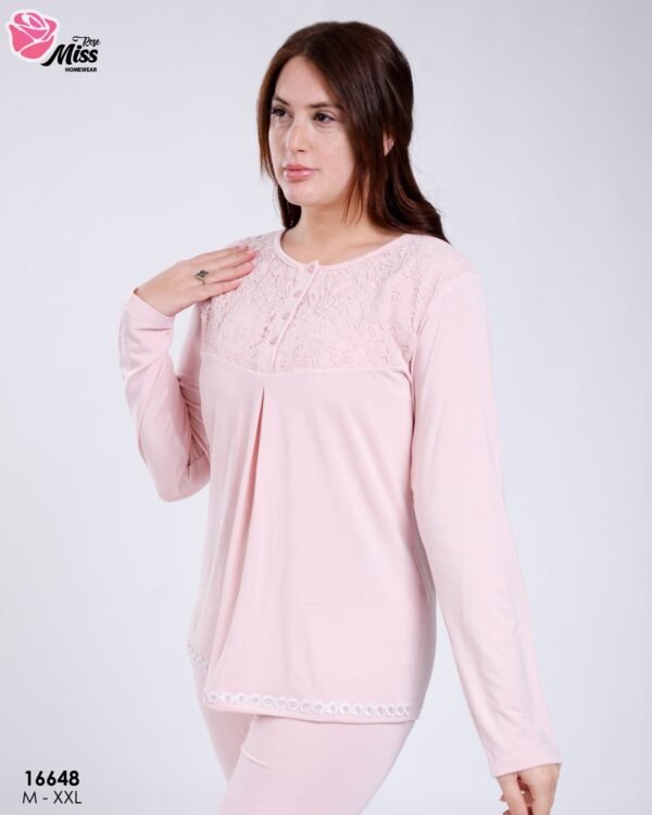 Rose Miss Ensemble pyjama et gilet dentelle 3 pièces – Réf 16648 – Rose pâle