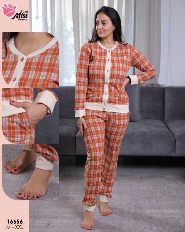Rose Miss Pyjama boutonné à carreaux – Réf 16656 – Orange