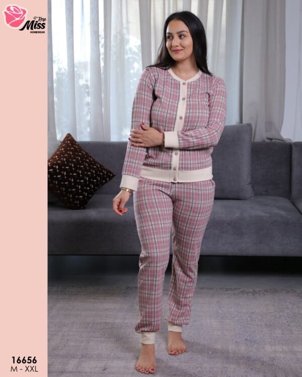 Rose Miss Pyjama boutonné à carreaux – Réf 16656 – Vieux rose