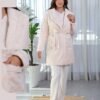 Rose Miss Ensemble pyjama et peignoir fourrure 3 pièces – Réf 16658 – Écru