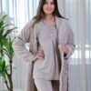 Rose Miss Ensemble pyjama et peignoir fourrure 3 pièces – Réf 16658 – Taupe