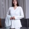 Rose Miss Ensemble pyjama et veste à carreaux 3 pièces – Réf 16682 – Blanc