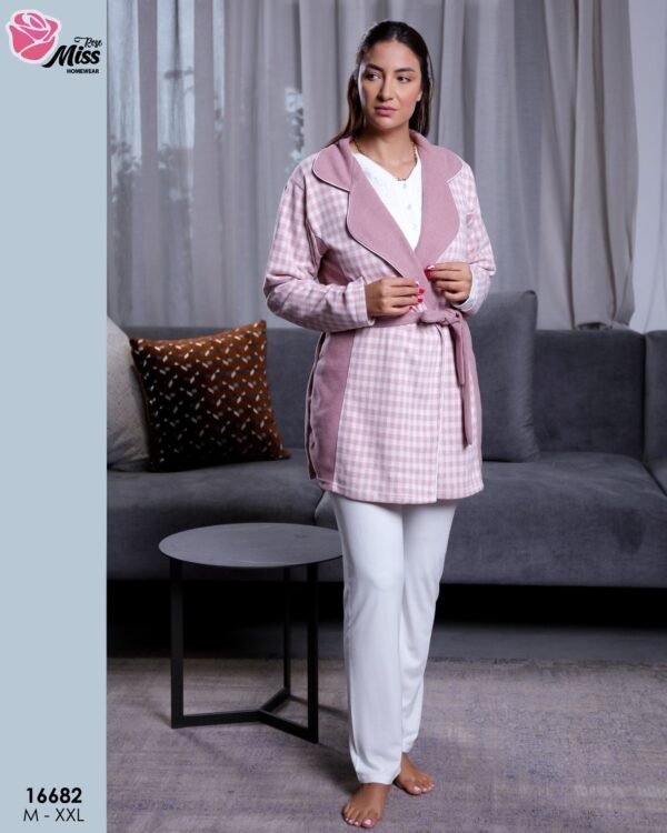 Rose Miss Ensemble pyjama et veste à carreaux 3 pièces – Réf 16682 – Rose
