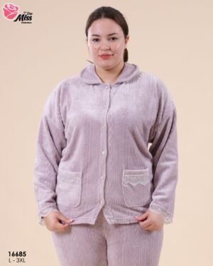 Rose Miss Pyjama polaire boutonné dentelle – Réf 16685 – Lilas