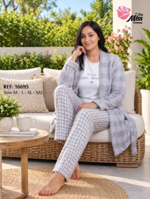 Rose Miss Pyjama 3 pièces avec robe de chambre vichy – Réf 16695 – Gris
