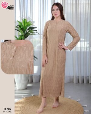 Rose Miss Chemise de nuit longue jacquard – Réf 16702 – Camel