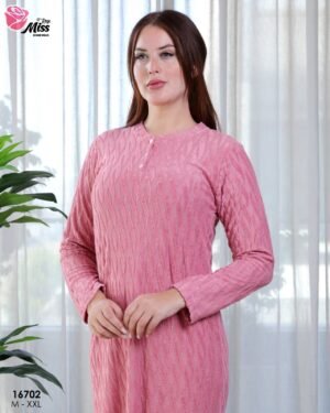 Rose Miss Chemise de nuit longue jacquard – Réf 16702 – Vieux rose