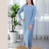 Rose Miss Chemise de nuit longue jacquard – Réf 16702 – Bleu ciel