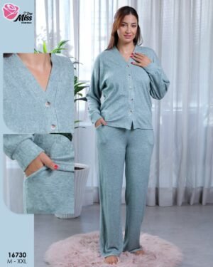 Rose Miss Pyjama boutonné jacquard – Réf 16730 – Vert d'eau