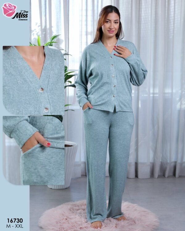 Rose Miss Pyjama boutonné jacquard – Réf 16730 – Vert d'eau