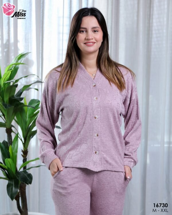 Rose Miss Pyjama boutonné jacquard – Réf 16730 – Mauve