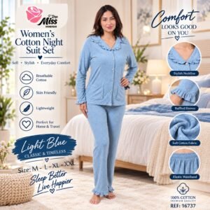 Rose Miss Pyjama boutonné coton volants – Réf 16737 – Bleu clair