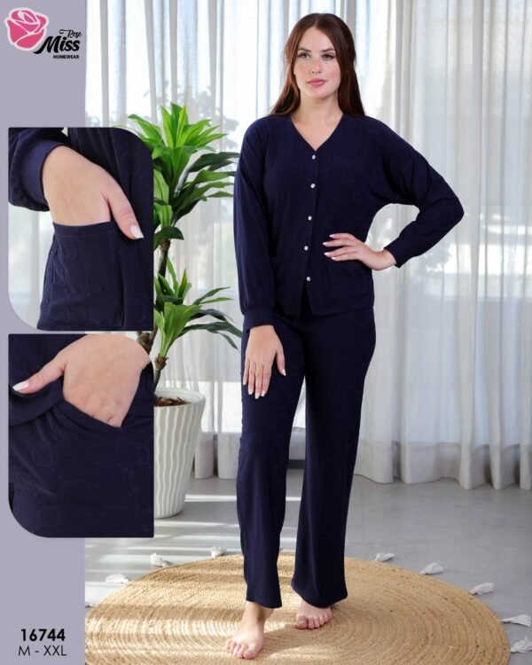 Rose Miss Pyjama boutonné jacquard – Réf 16744 – Bleu marine