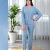 Rose Miss Pyjama boutonné jacquard – Réf 16744 – Bleu jean