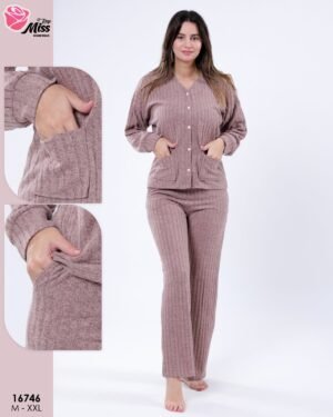 Rose Miss Pyjama boutonné côtelé – Réf 16746 – Taupe