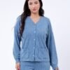Rose Miss Pyjama boutonné côtelé – Réf 16746 – Bleu jean