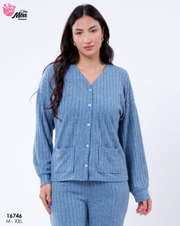 Rose Miss Pyjama boutonné côtelé – Réf 16746 – Bleu jean