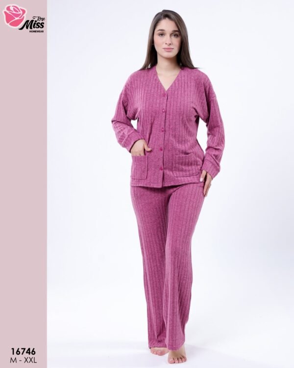 Rose Miss Pyjama boutonné côtelé – Réf 16746 – Framboise