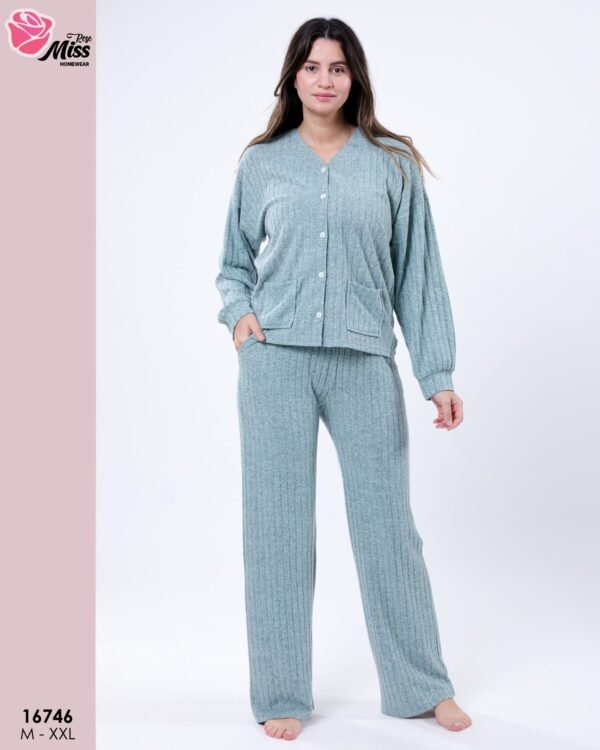 Rose Miss Pyjama boutonné côtelé – Réf 16746 – Vert d'eau