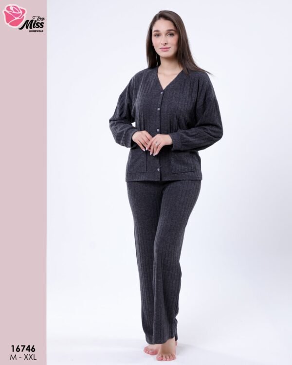 Rose Miss Pyjama boutonné côtelé – Réf 16746 – Gris anthracite