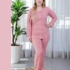 Rose Miss Pyjama boutonné côtelé – Réf 16749 – Vieux rose