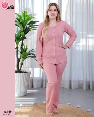 Rose Miss Pyjama boutonné côtelé – Réf 16749 – Vieux rose