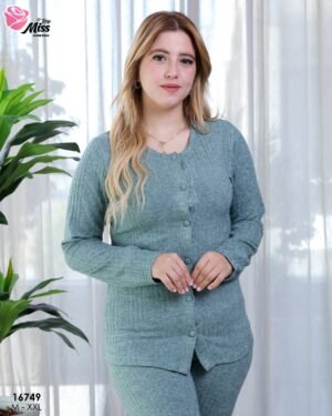 Rose Miss Pyjama boutonné côtelé – Réf 16749 – Vert pétrole