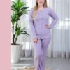 Rose Miss Pyjama boutonné côtelé – Réf 16749 – Lilas