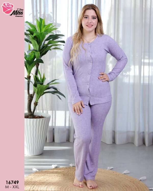 Rose Miss Pyjama boutonné côtelé – Réf 16749 – Lilas