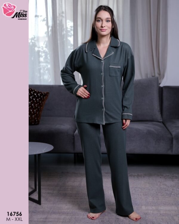 Rose Miss Pyjama boutonné – Réf 16756 – Vert foncé