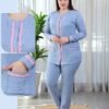 Rose Miss Pyjama boutonné côtelé – Réf 16758 – Bleu