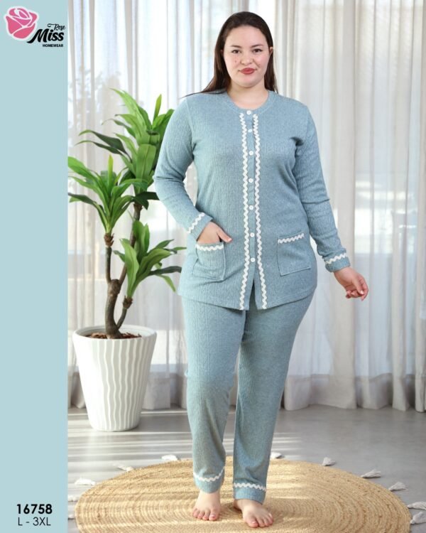 Rose Miss Pyjama boutonné côtelé – Réf 16758 – Vert d'eau