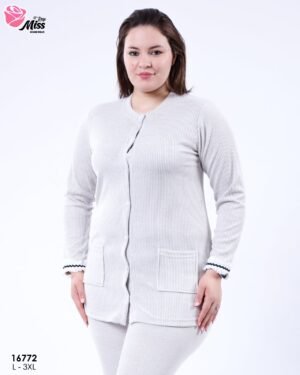 Rose Miss Pyjama boutonné côtelé – Réf 16772 – Gris clair