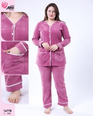 Rose Miss Pyjama velours côtelé boutonné – Réf 16778 – Framboise
